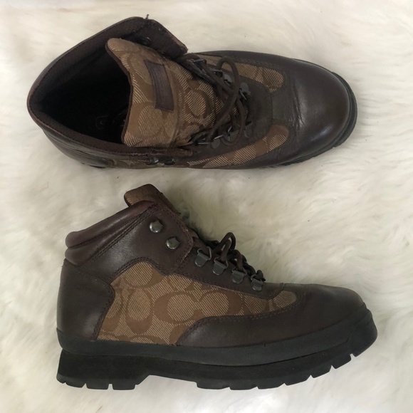 Coach Women's Hannah Logo Brown Leather/Fabric Hiking Boots Sz 7.5 - Picture 1 of 9